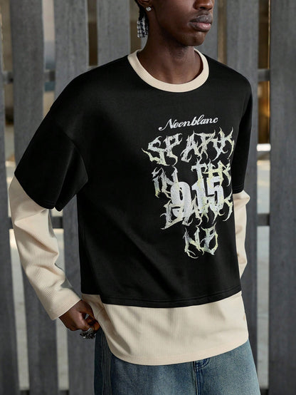 Men 2-In-1 Waffle Colorblock Long Sleeve T-Shirt