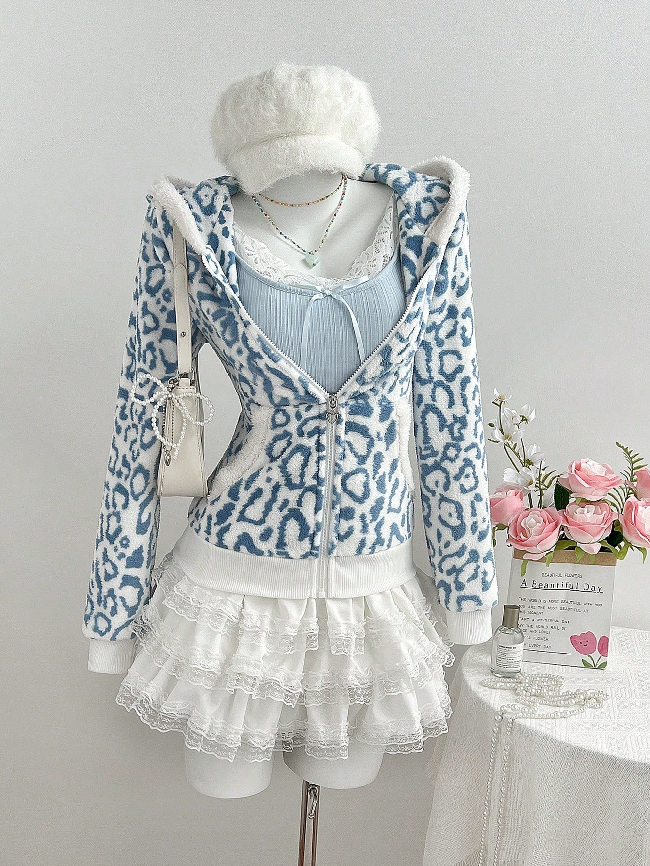 Women's Leopard Print Flannel Thermal Hooded Sweatshirt