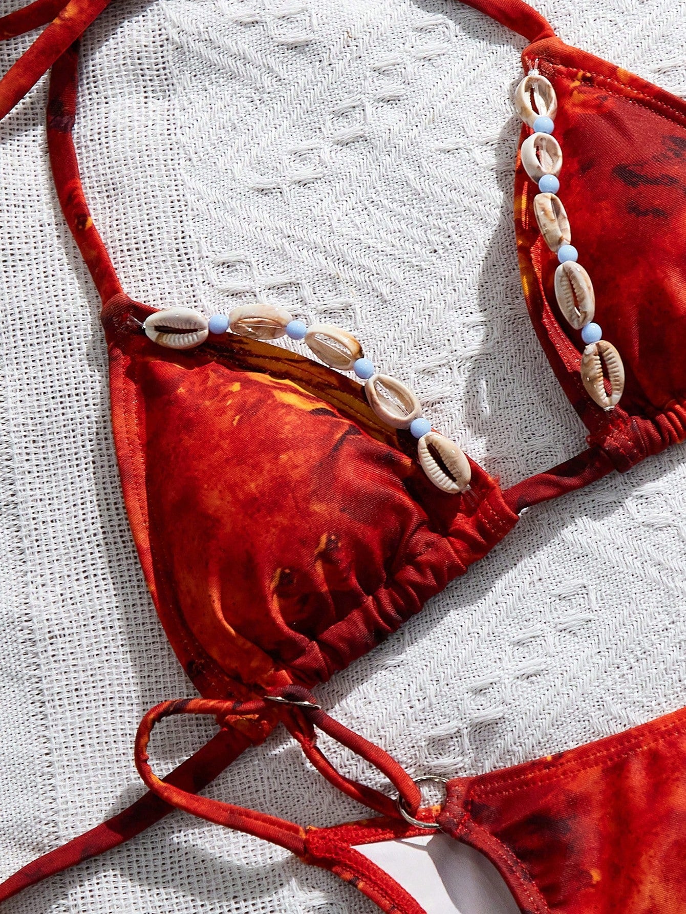 Shell Decor Halter Tie Sexy Bikini Swimwear Set