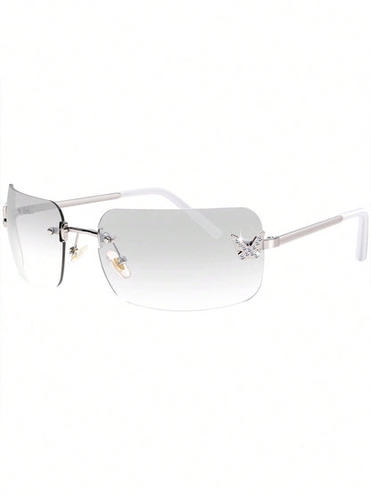 Vintage Y2K Frameless Butterfly Metal Rectangular Glasses