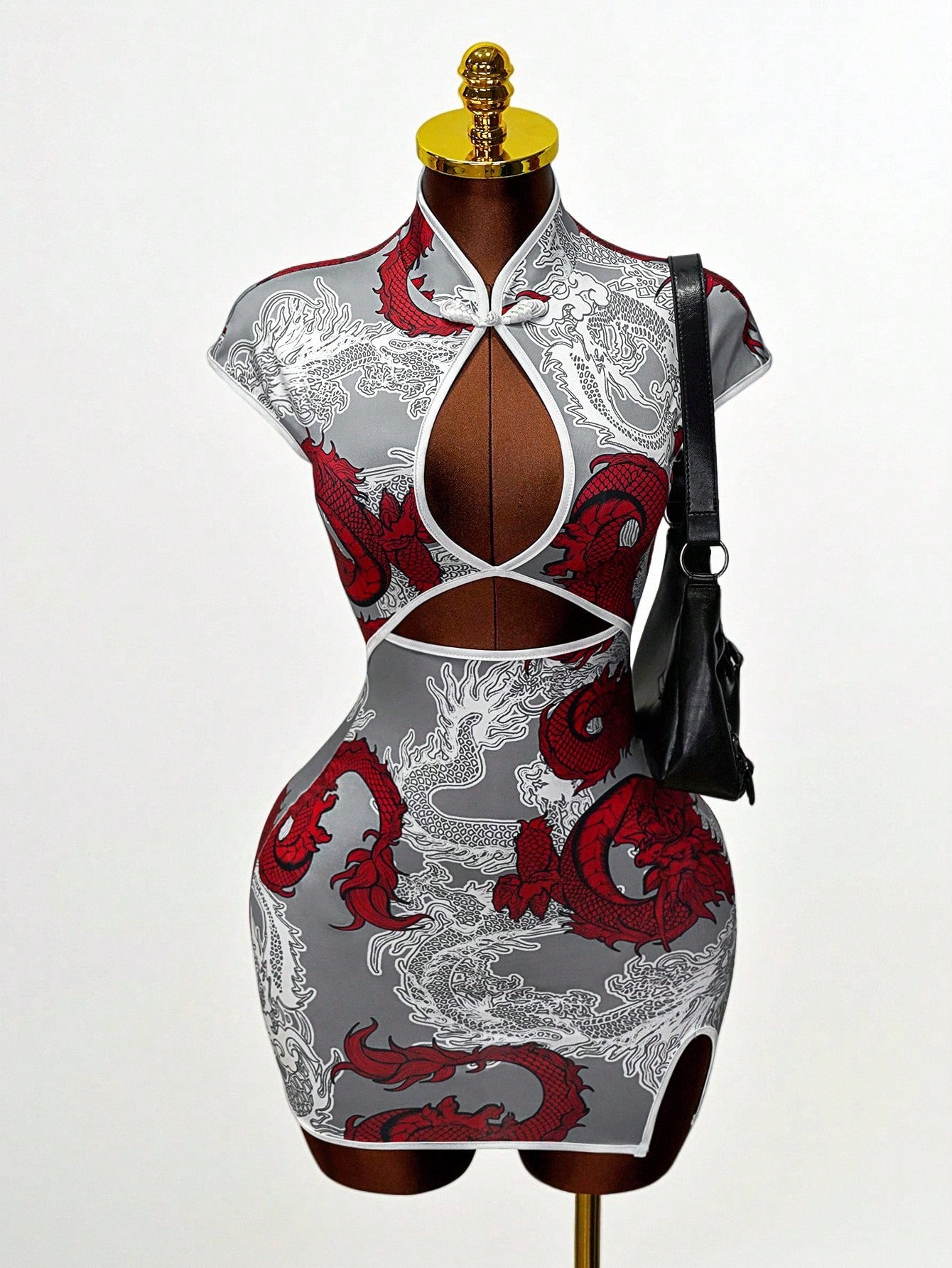 Sexy Mandarin Collar Cutout Knitted Mini Dress