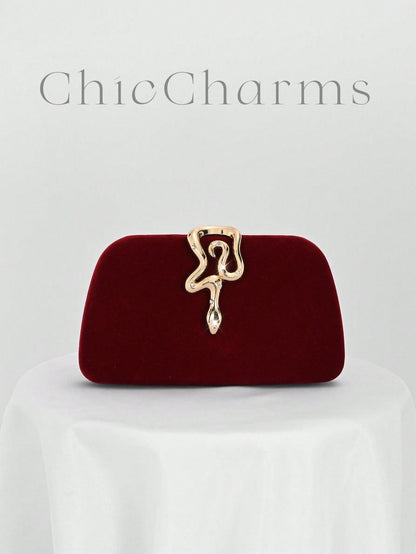 Elegant Velvet Evening Clutch Bag with Rhinestone Chain