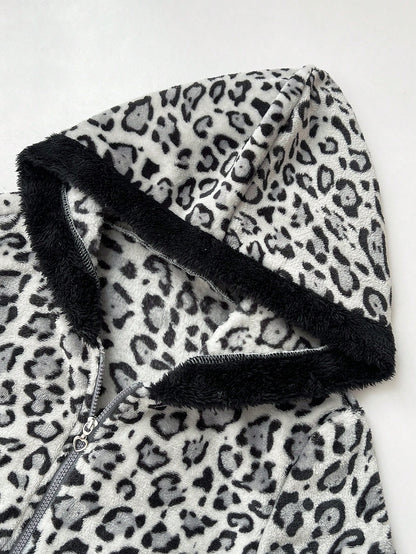 Women Leopard Zip-Up Hoodie