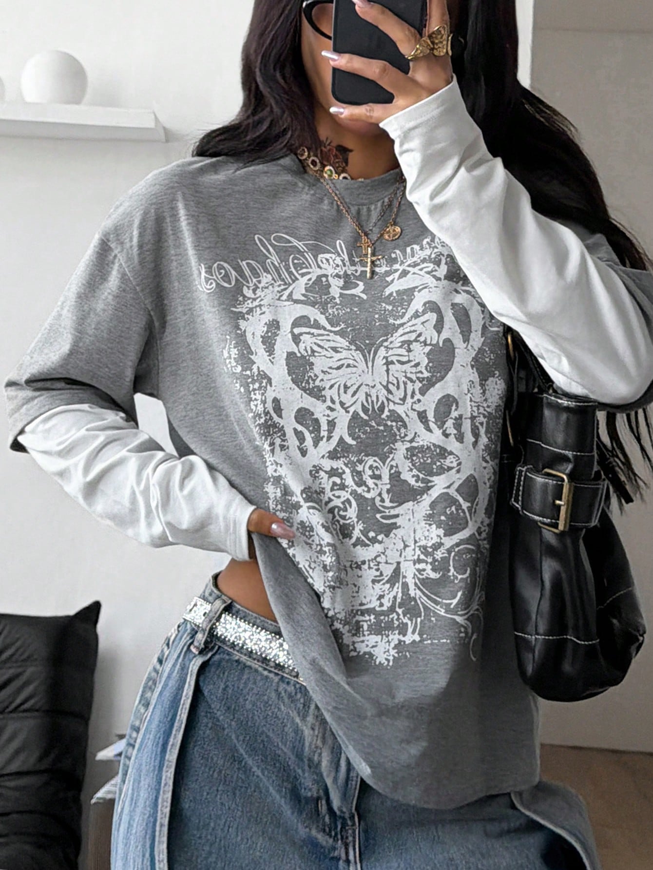 Women Oversized Grunge Punk Long Sleeve Tee