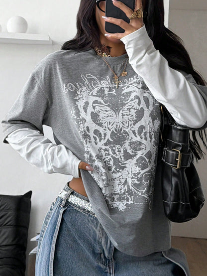 Women Oversized Grunge Punk Long Sleeve Tee