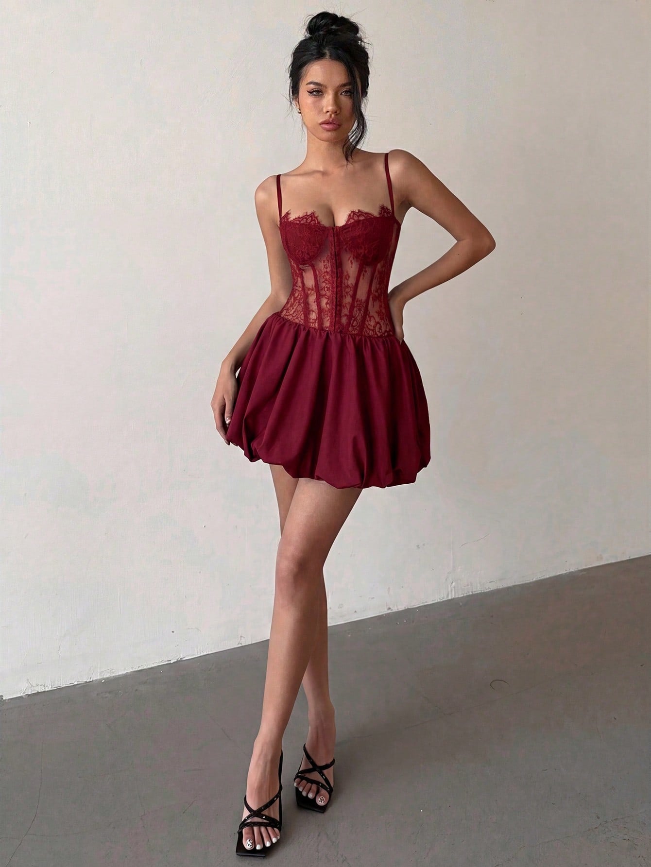 Sexy Lace Patchwork Sheer Camisole Mini Dress
