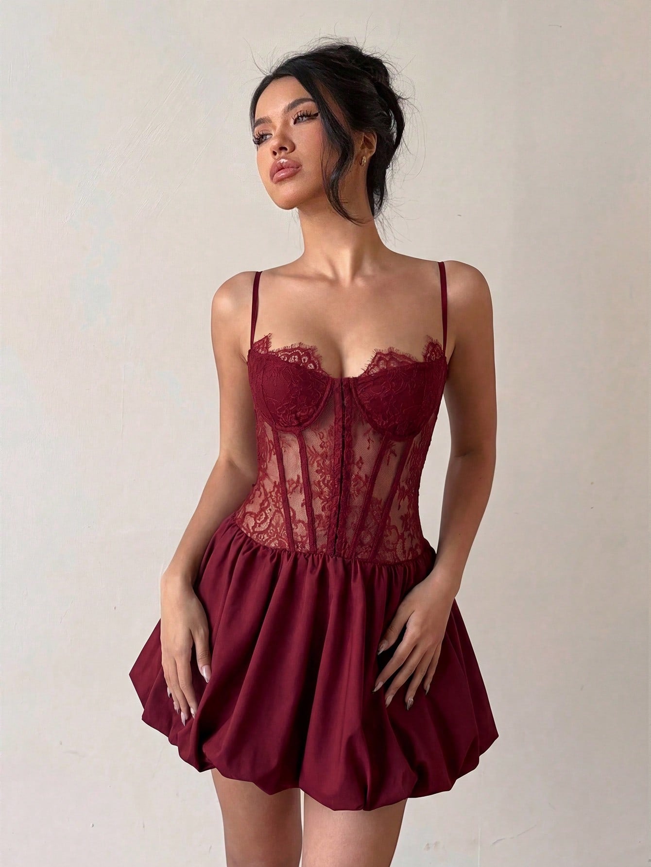 Sexy Lace Patchwork Sheer Camisole Mini Dress