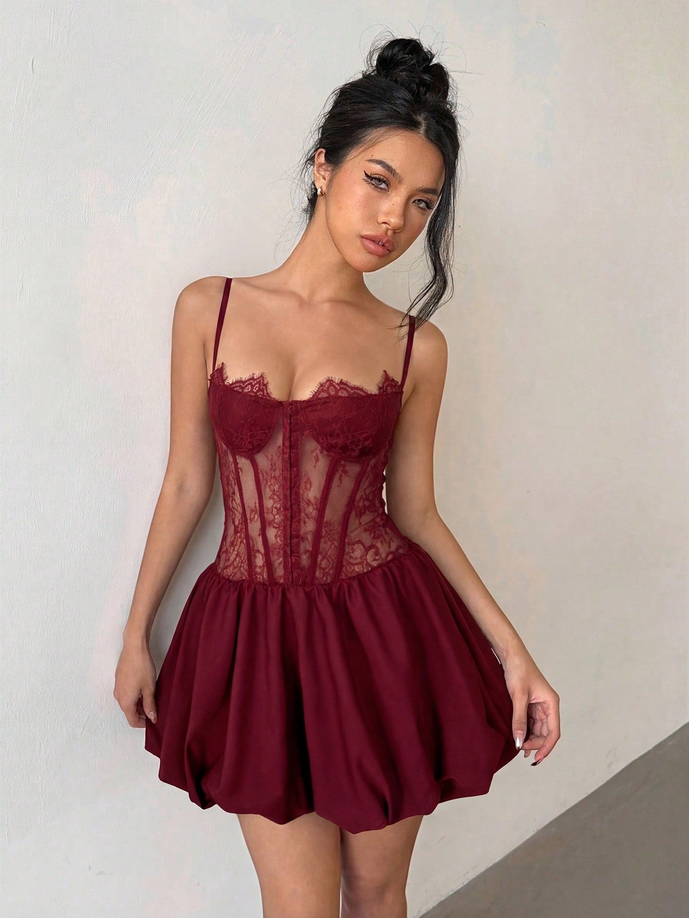 Sexy Lace Patchwork Sheer Camisole Mini Dress