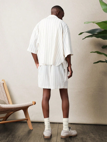 Men’s Striped Relaxed Fit Shirt and Shorts Co-Ord Set