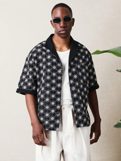 Boxy Fit Embroidered Floral Resort Shirt