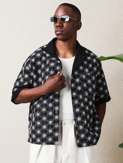 Boxy Fit Embroidered Floral Resort Shirt
