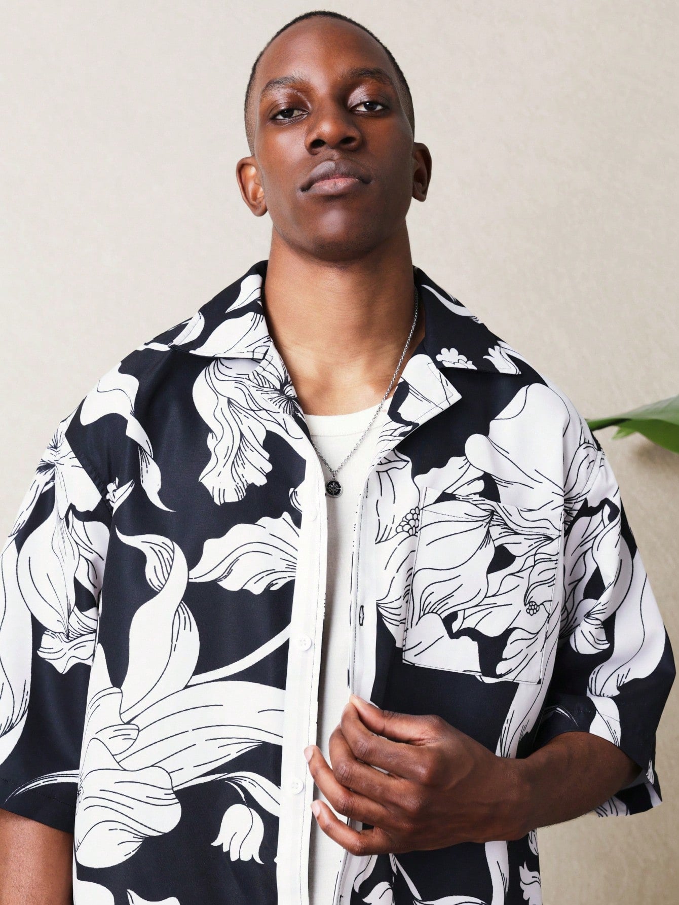 Relaxed Black Floral Shirt and Shorts Two-Piece Set