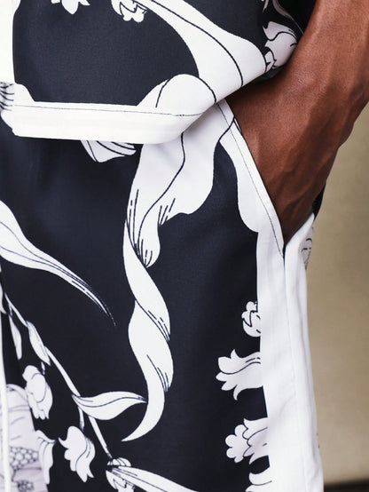 Relaxed Black Floral Shirt and Shorts Two-Piece Set