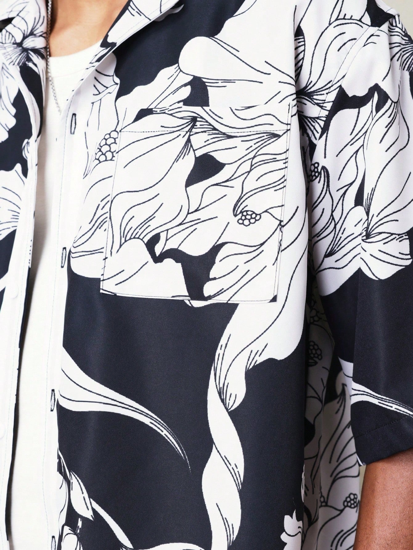 Relaxed Black Floral Shirt and Shorts Two-Piece Set