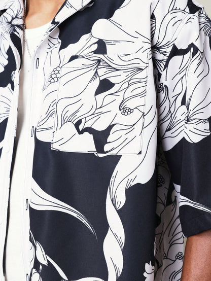 Relaxed Black Floral Shirt and Shorts Two-Piece Set