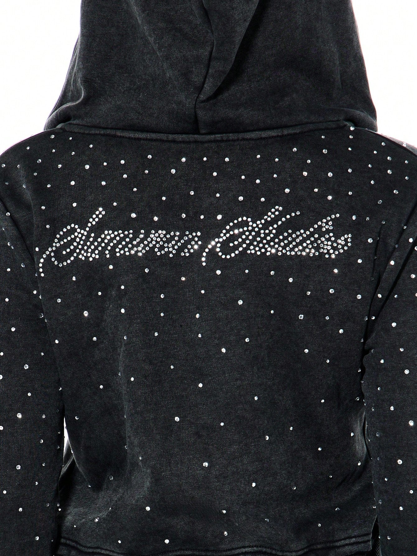 Women's Rhinestone Cropped Polka Dot Zip-Up Hoodie
