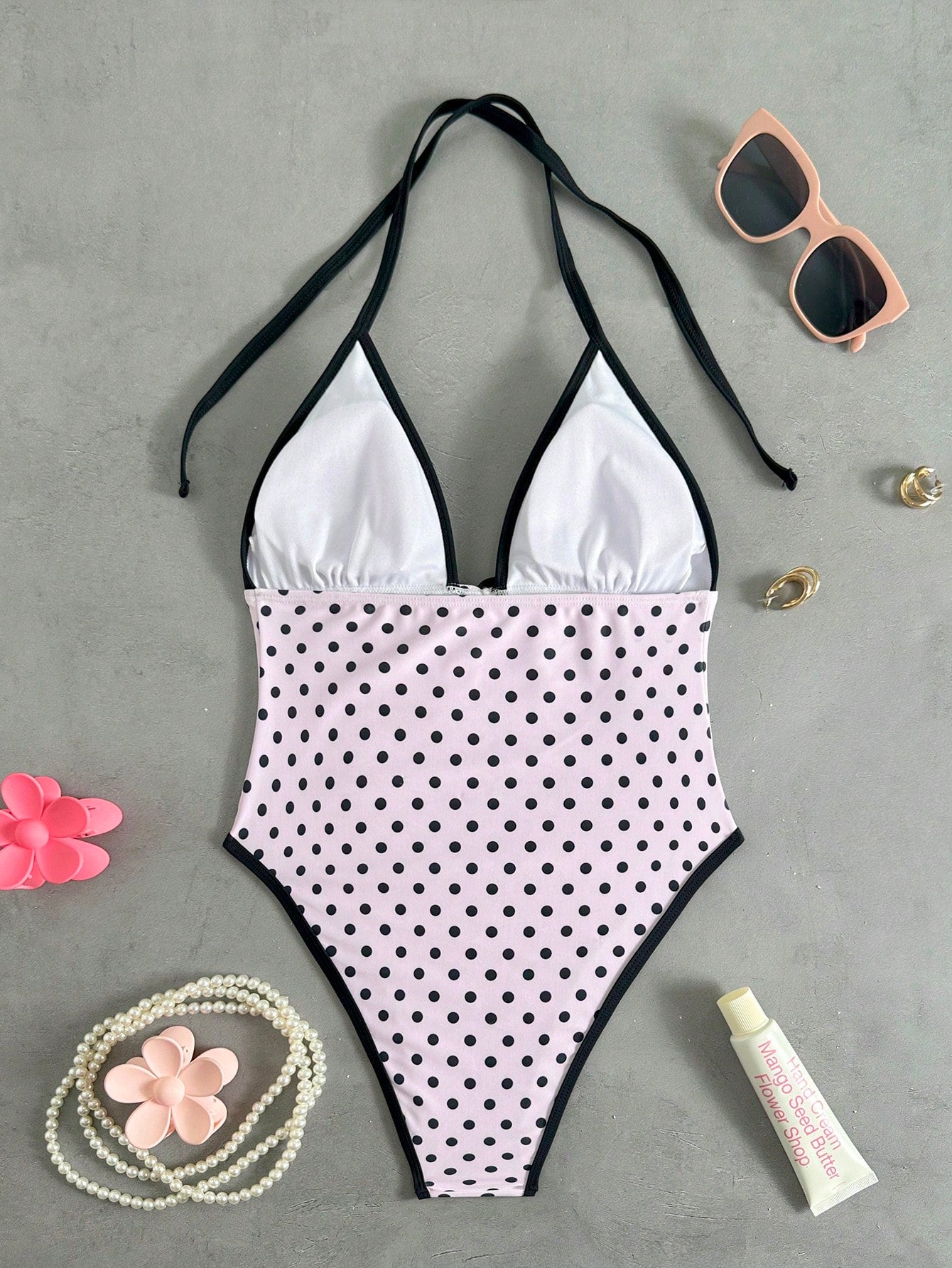 Polka Dot Print Twist Front One-Piece Swimsuit