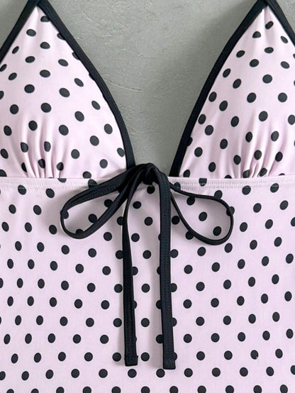 Polka Dot Print Twist Front One-Piece Swimsuit
