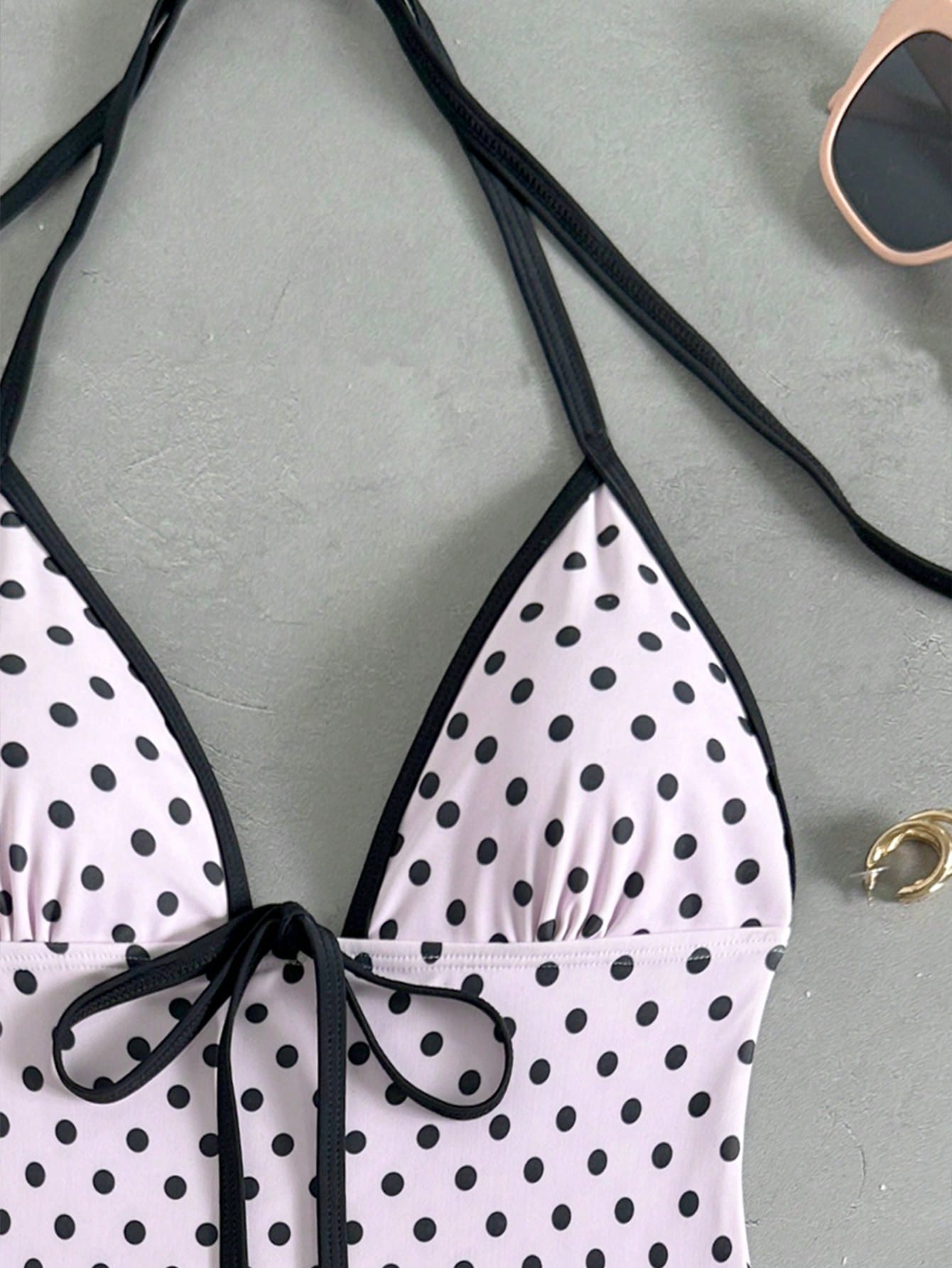 Polka Dot Print Twist Front One-Piece Swimsuit