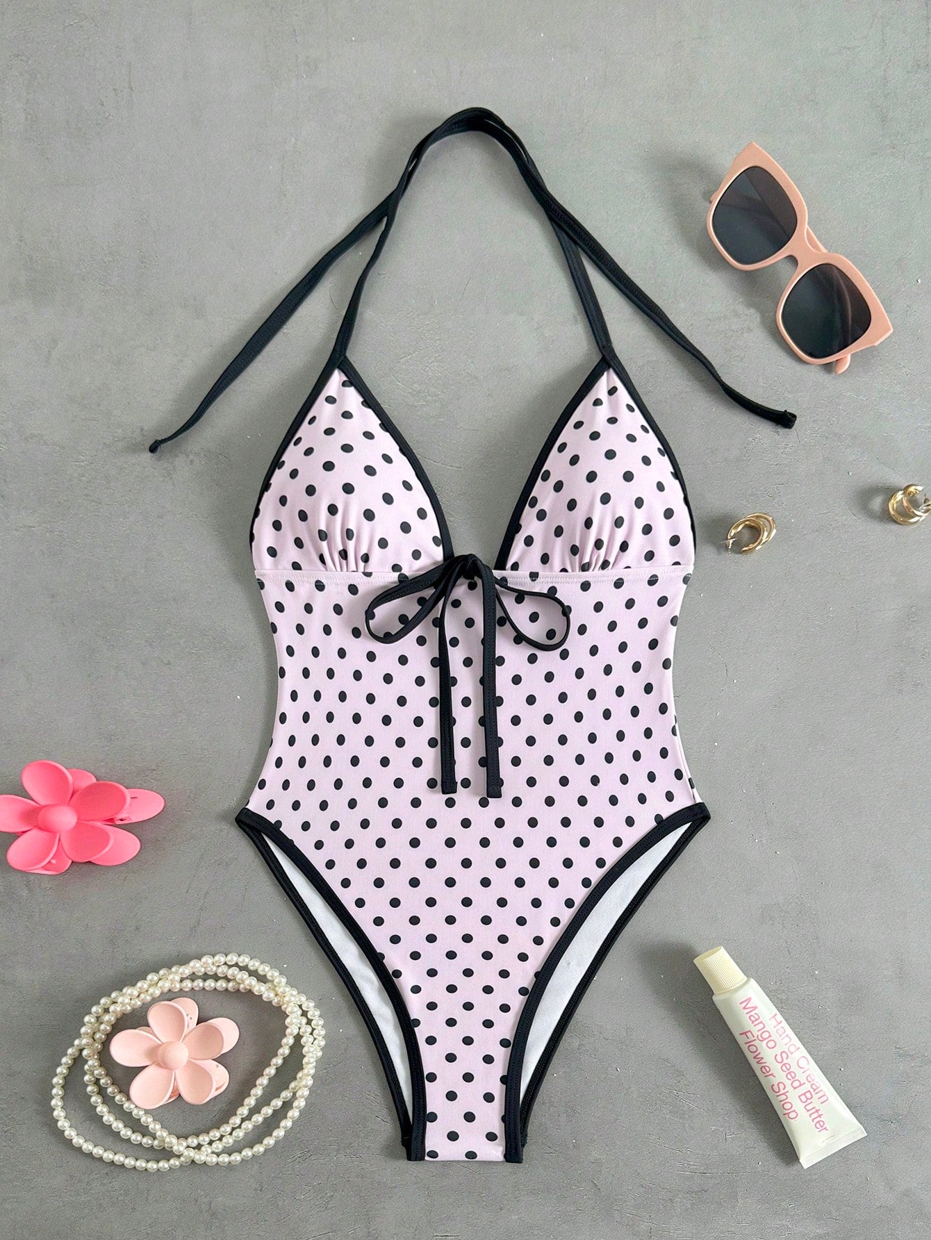 Polka Dot Print Twist Front One-Piece Swimsuit