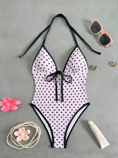 Polka Dot Print Twist Front One-Piece Swimsuit