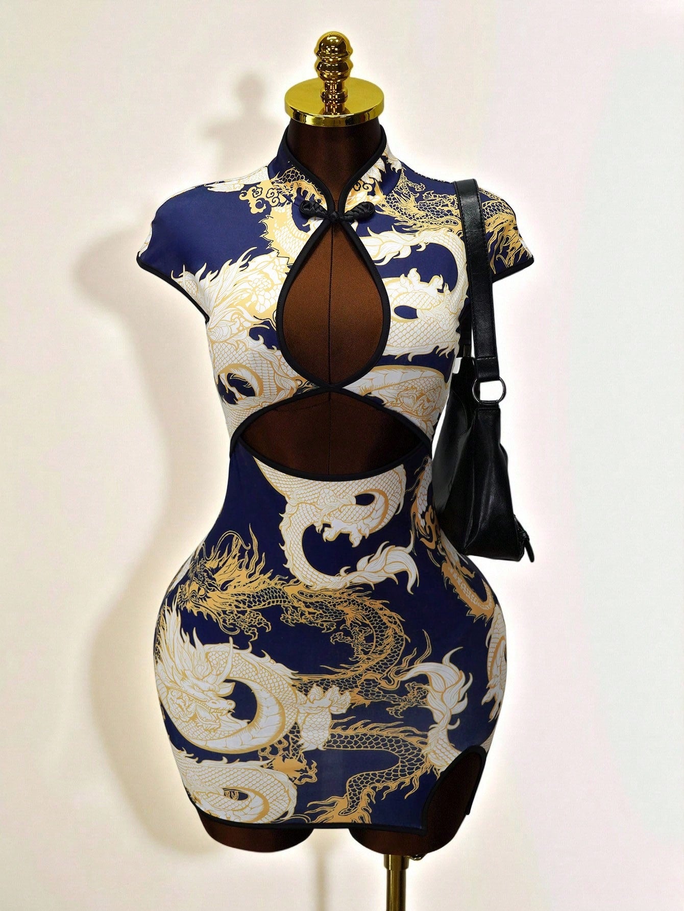 Sexy Mandarin Collar Cutout Knitted Mini Dress