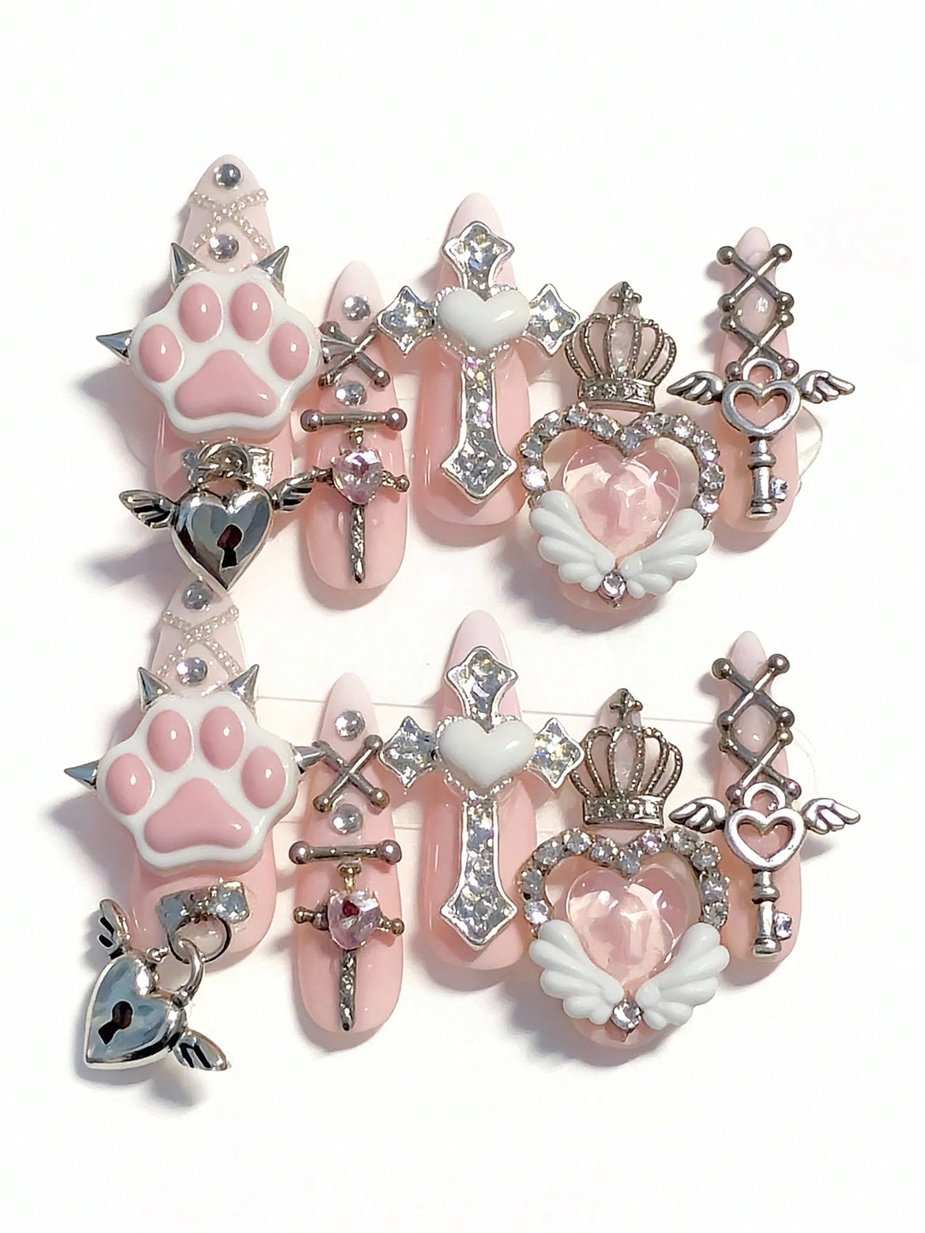 Anime 10pcs Y2K Heart & Star Press-On Nails