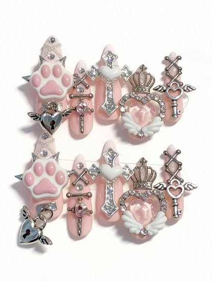 Anime 10pcs Y2K Heart & Star Press-On Nails