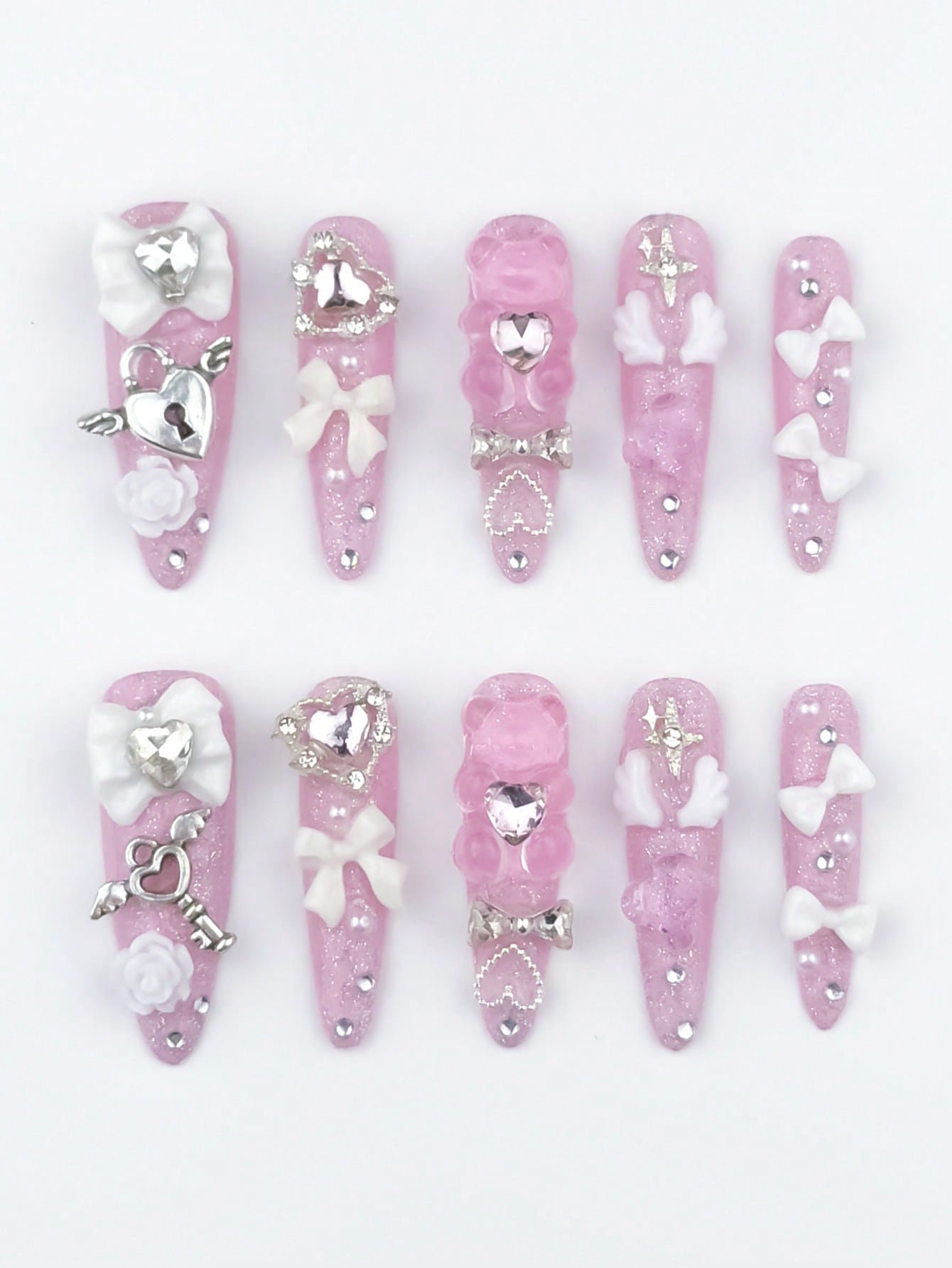 Anime 10pcs Y2K Heart & Star Press-On Nails