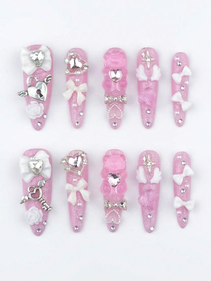 Anime 10pcs Y2K Heart & Star Press-On Nails