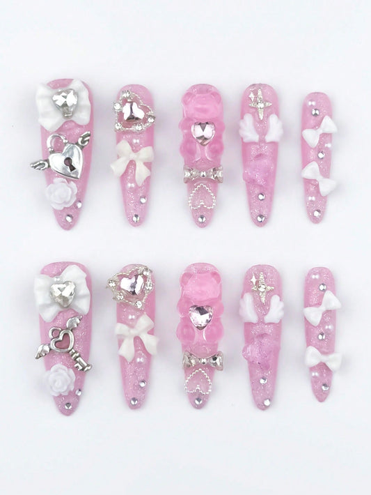 Anime 10pcs Y2K Heart & Star Press-On Nails