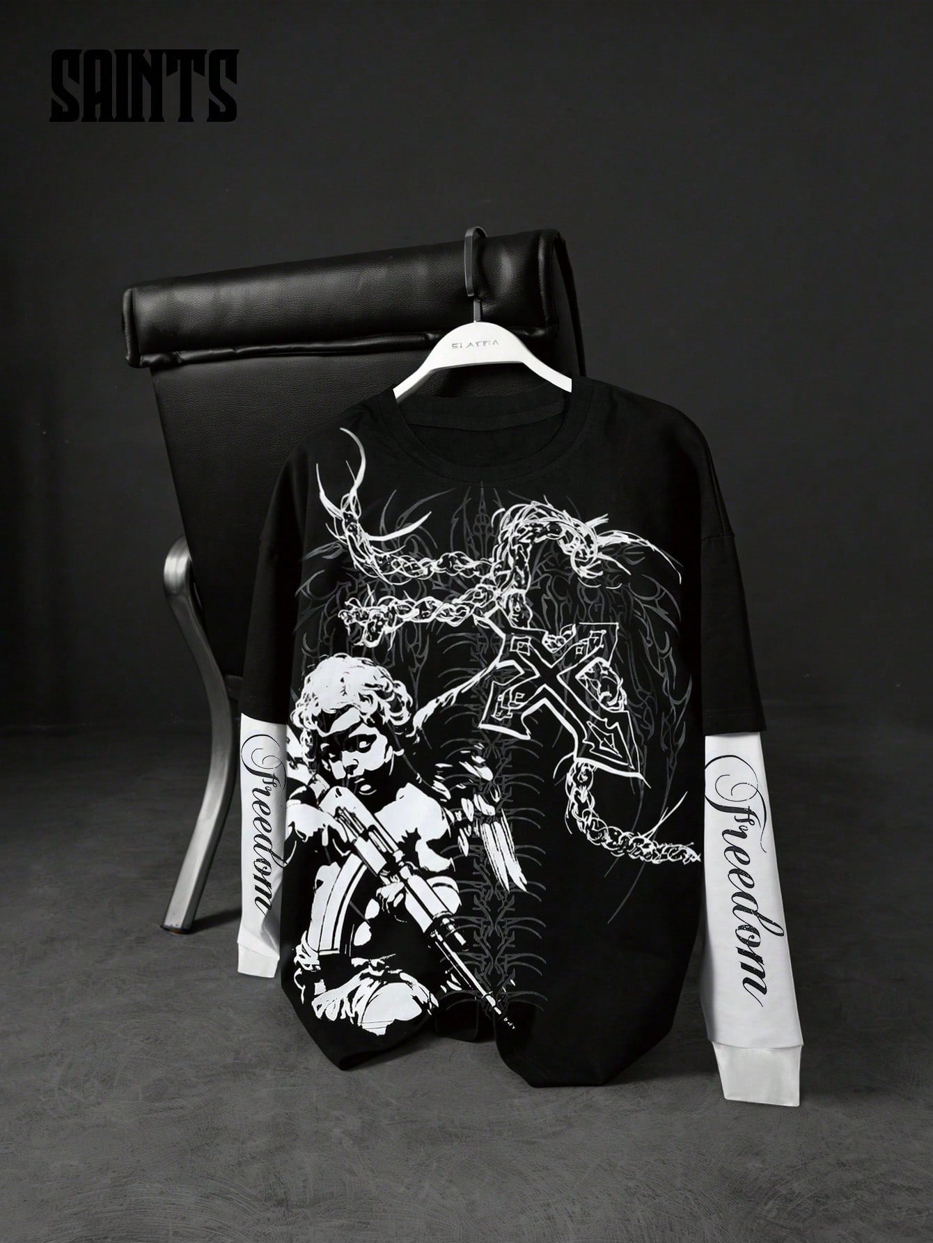 Dark Style Thorn Angel 2-in-1 Loose Long Sleeve Tee