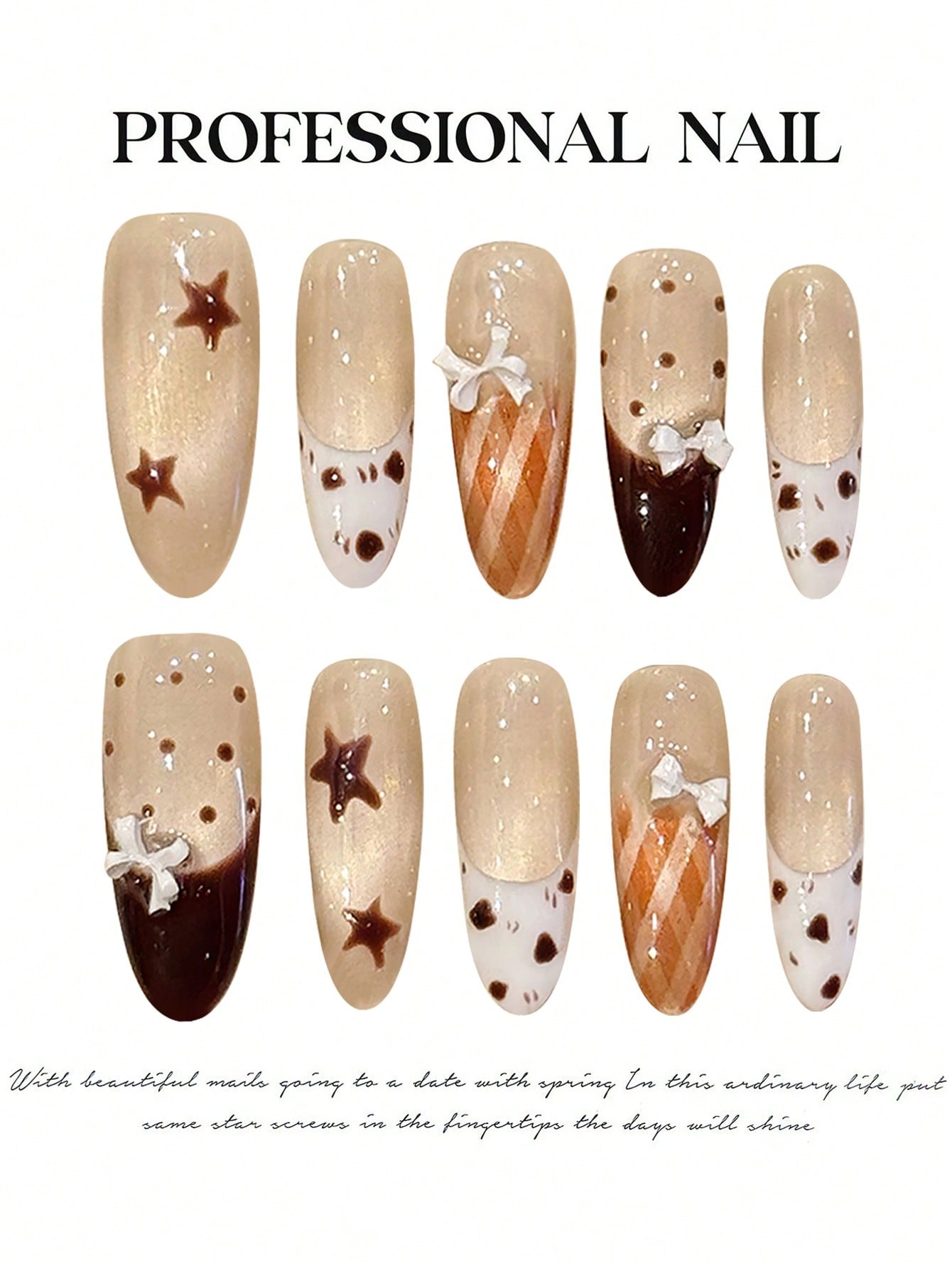 Ramadan Milk Tea Star & Bow Press On Nails
