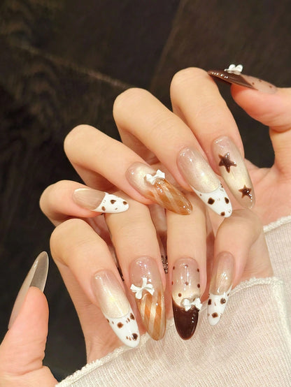 Ramadan Milk Tea Star & Bow Press On Nails