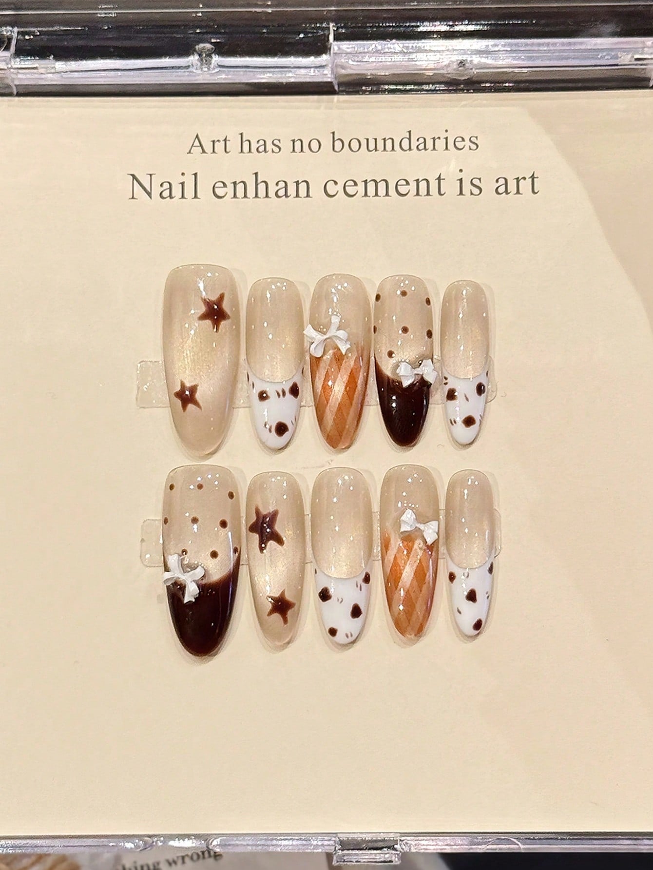 Ramadan Milk Tea Star & Bow Press On Nails