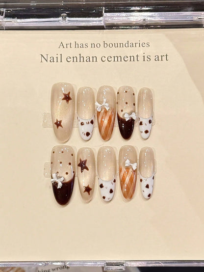 Ramadan Milk Tea Star & Bow Press On Nails
