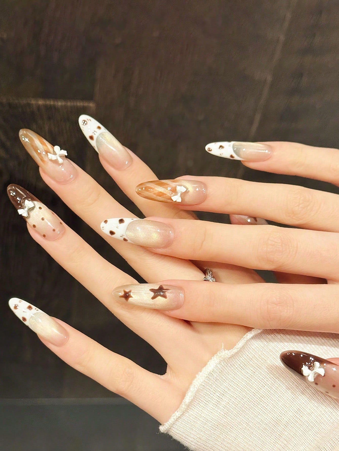 Ramadan Milk Tea Star & Bow Press On Nails