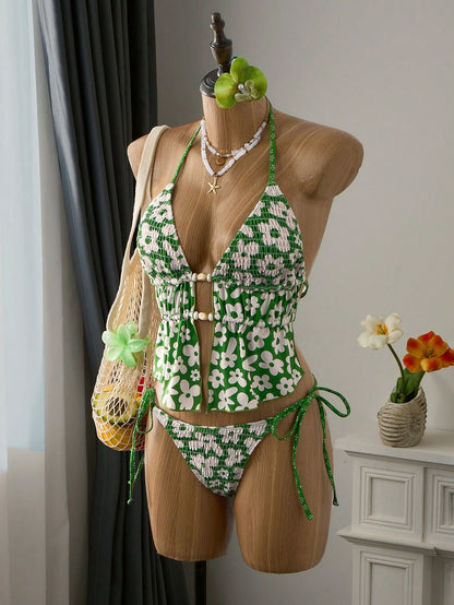 Floral Camisole & Drawstring Swim Shorts Set