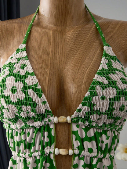 Floral Camisole & Drawstring Swim Shorts Set