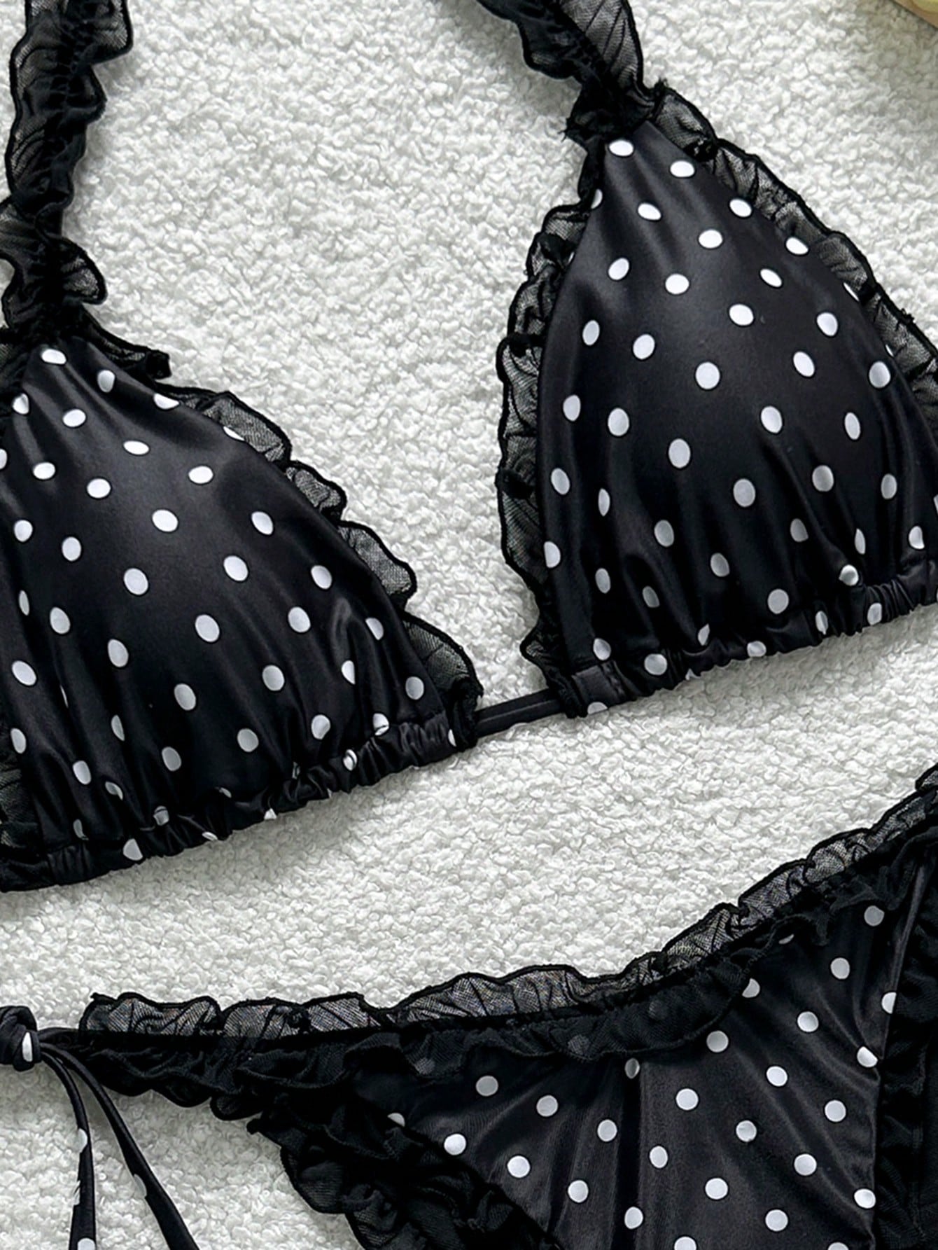 Floral Print Mesh Trim Halter Bikini Set