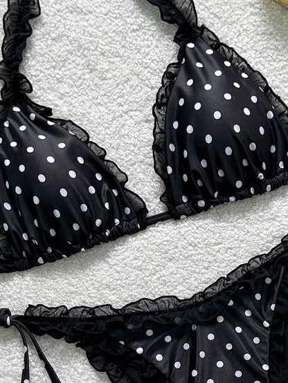 Floral Print Mesh Trim Halter Bikini Set