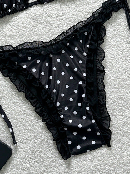 Floral Print Mesh Trim Halter Bikini Set