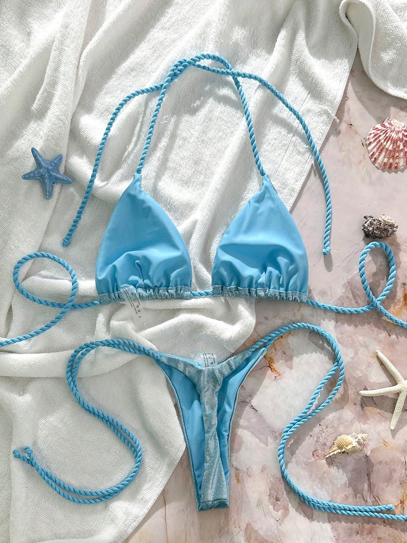 Textured Glitter Seashell Starfish Bikini Set