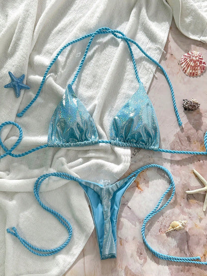 Textured Glitter Seashell Starfish Bikini Set