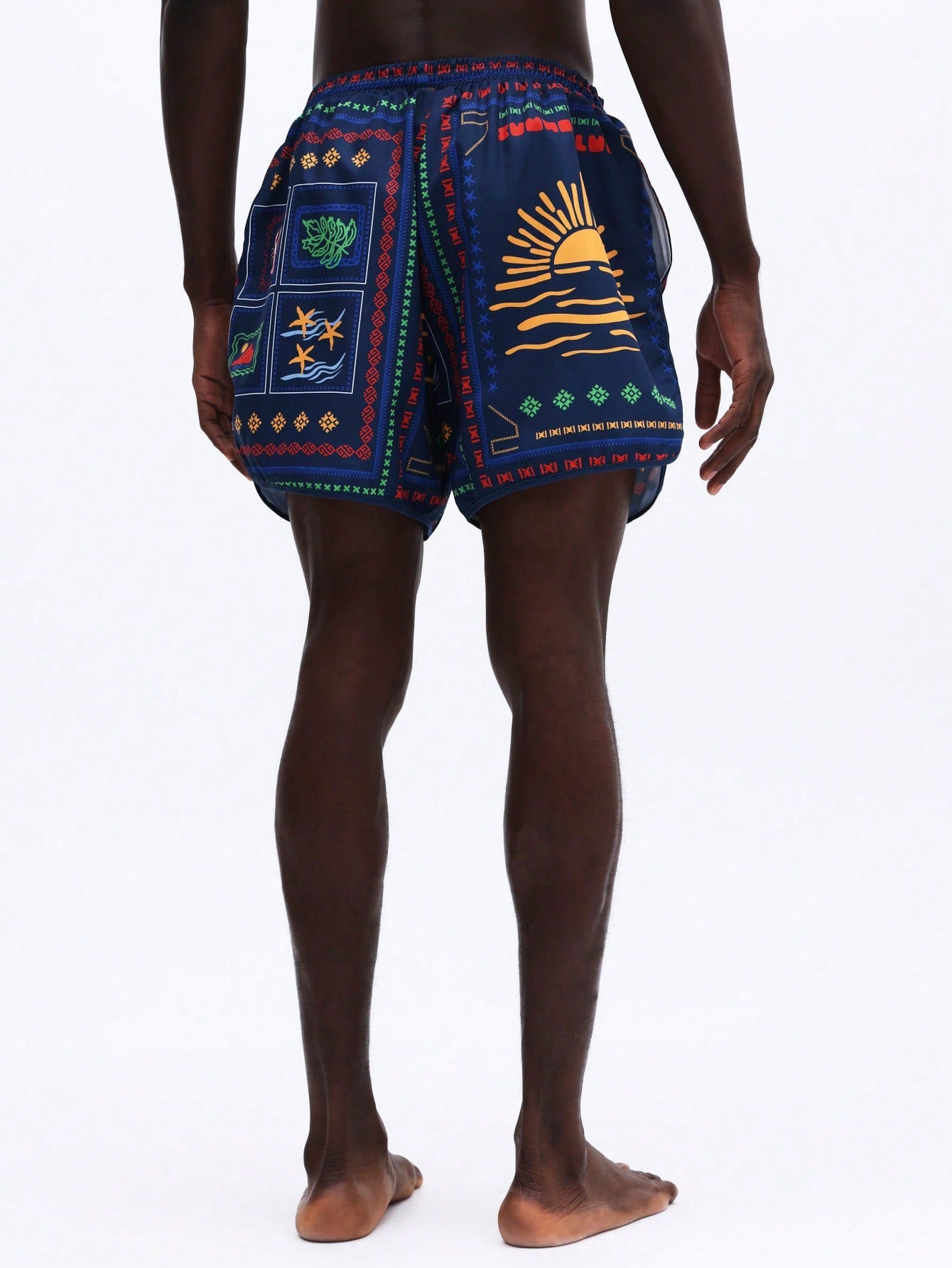 Men's Vibrant Patchwork Curved Hem Beach Shorts