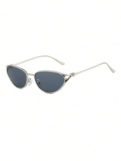 Silver Cat-Eye Metal Glasses with Vintage Knotted Temples