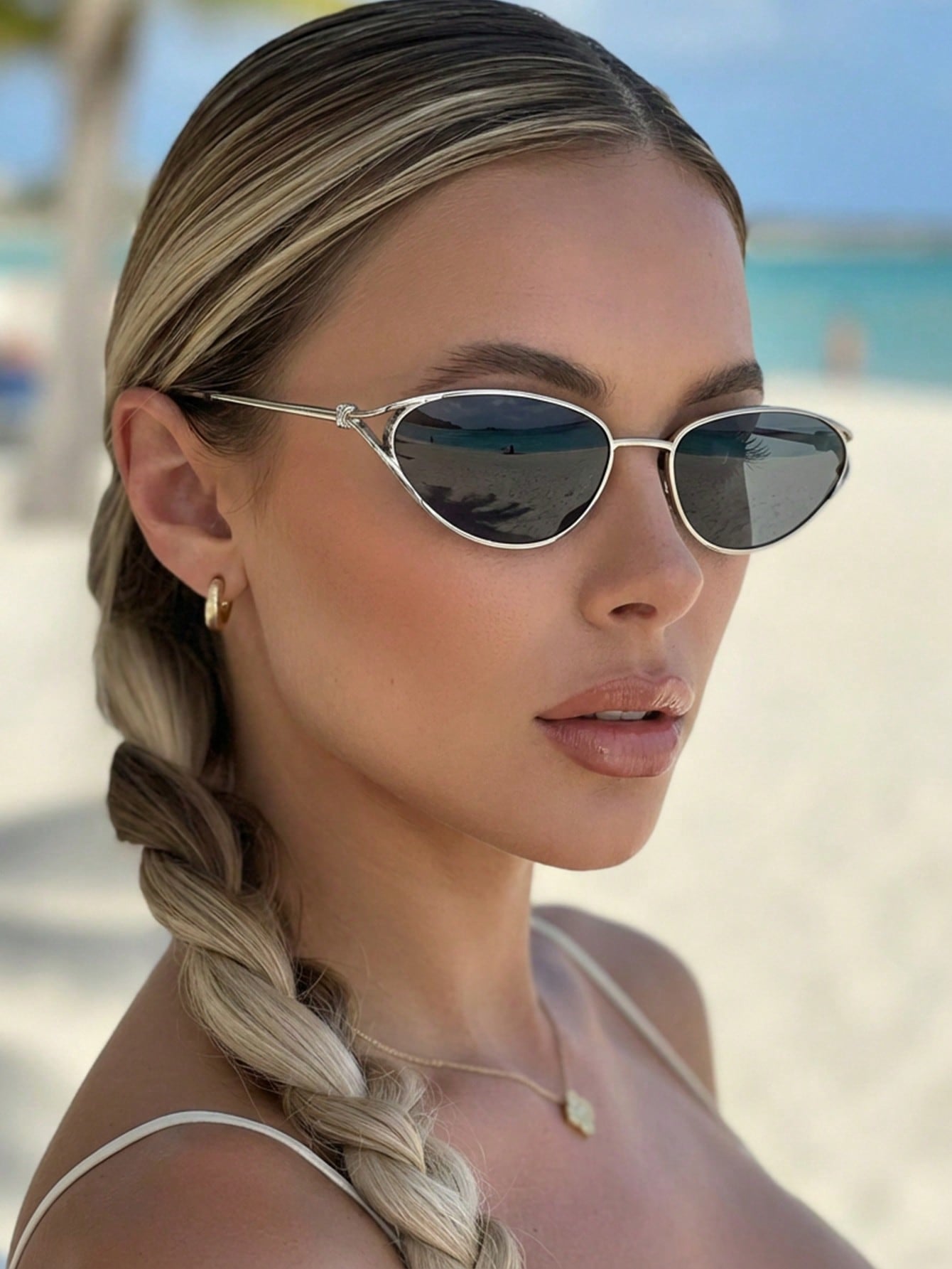 Silver Cat-Eye Metal Glasses with Vintage Knotted Temples