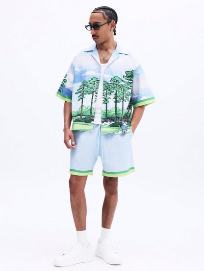 Men's Scenic Landscape Shirt and Shorts Set