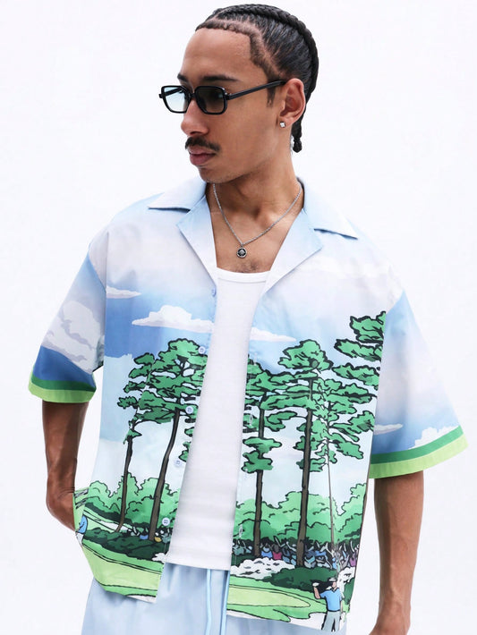 Men's Scenic Landscape Shirt and Shorts Set