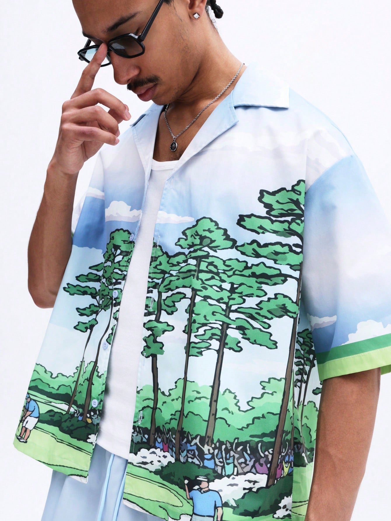 Men's Scenic Landscape Shirt and Shorts Set